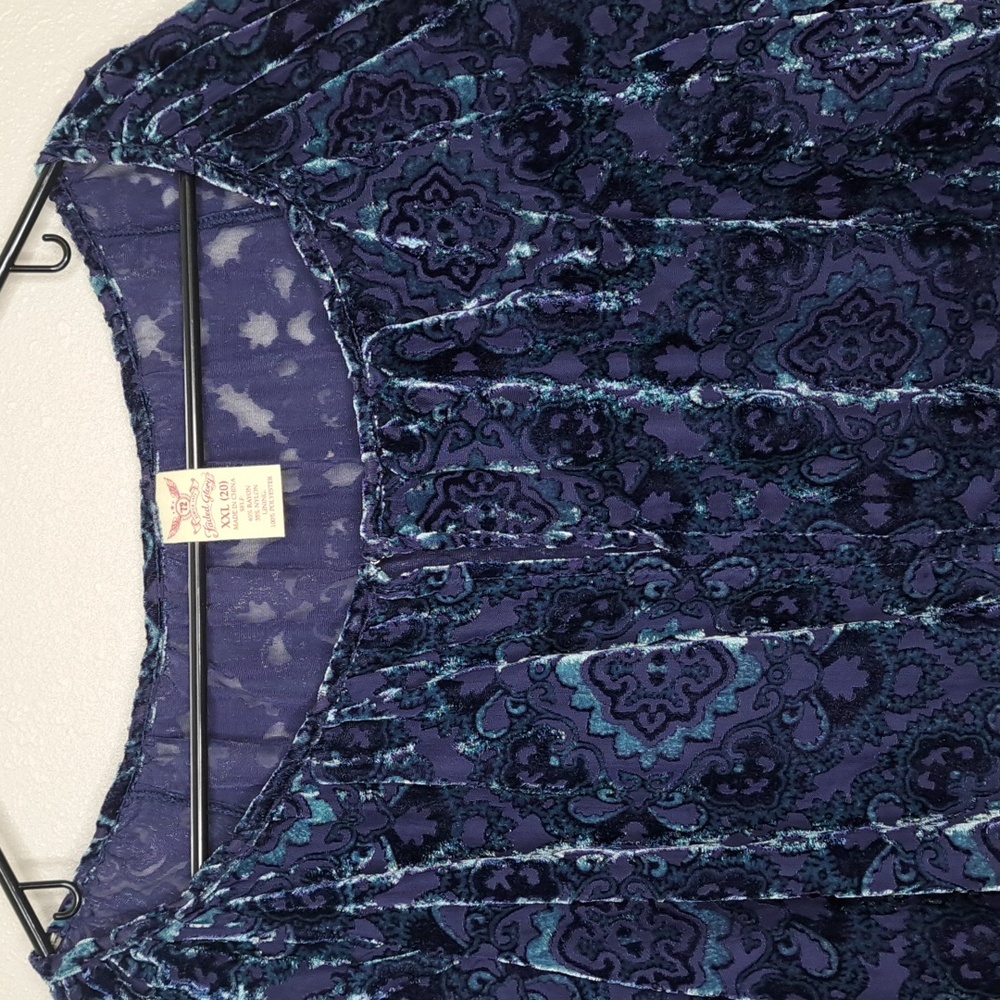 Faded Glory Purple Blue Floral Velvet Blouse 3/4 Sleeve XXL - Picture 5 of 16